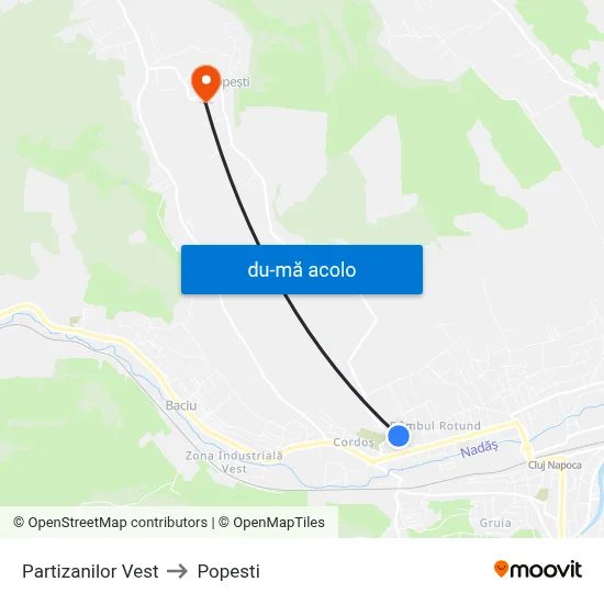 Harta de Partizanilor Vest către Popesti