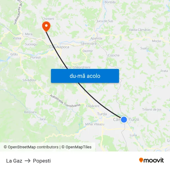 Harta de La Gaz către Popesti