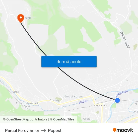 Harta de Parcul Feroviarilor către Popesti