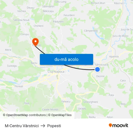 Harta de M-Centru Vârstnici către Popesti