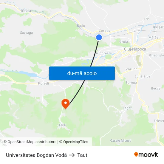 Harta de Universitatea Bogdan Vodă către Tauti