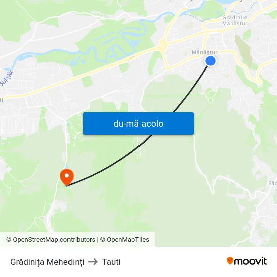 Harta de Grădinița Mehedinți către Tauti