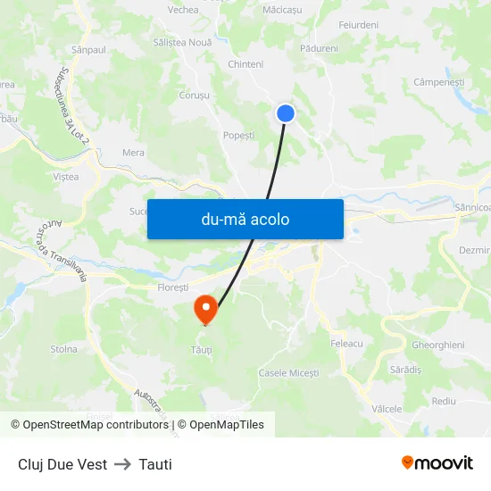 Harta de Cluj Due Vest către Tauti