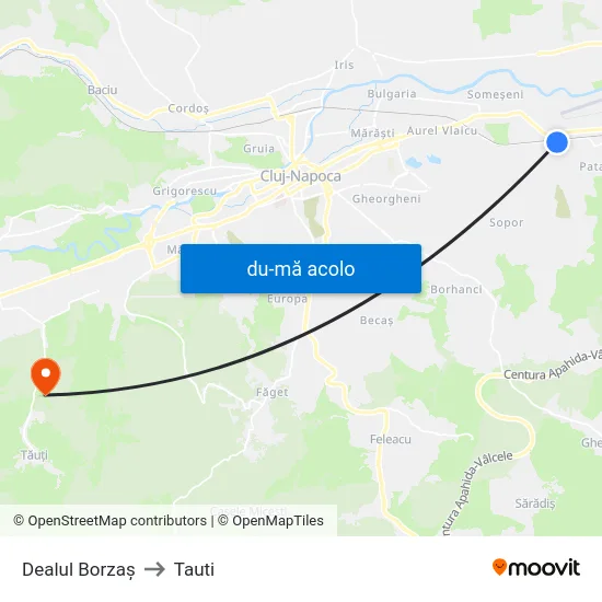 Harta de Dealul Borzaș către Tauti