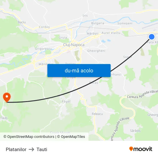 Harta de Platanilor către Tauti