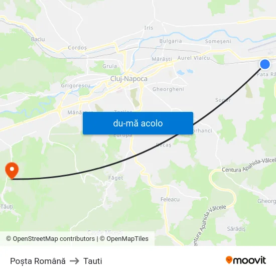 Harta de Poșta Română către Tauti