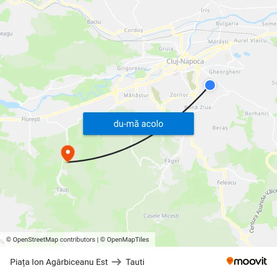 Harta de Piața Ion Agârbiceanu Est către Tauti