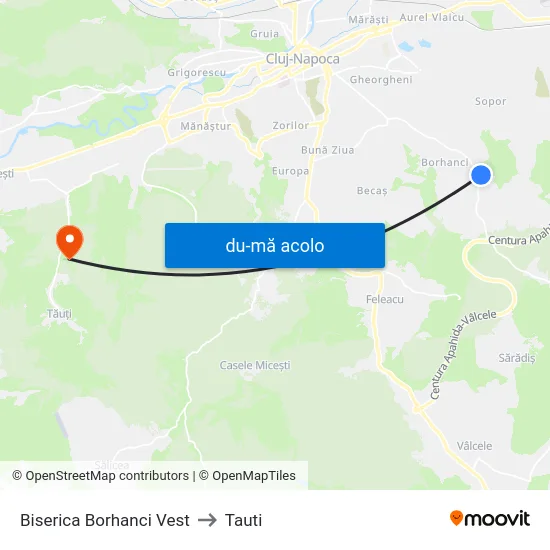 Harta de Biserica Borhanci Vest către Tauti