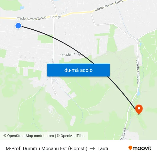 Harta de M-Prof. Dumitru Mocanu Est (Florești) către Tauti
