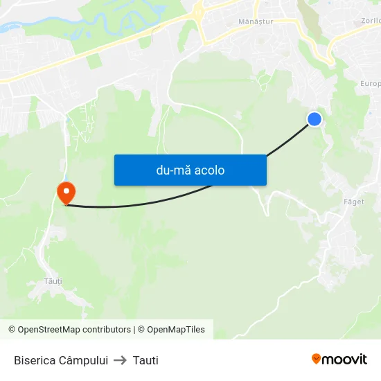 Harta de Biserica Câmpului către Tauti