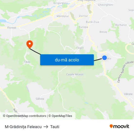 Harta de M-Grădinița Feleacu către Tauti
