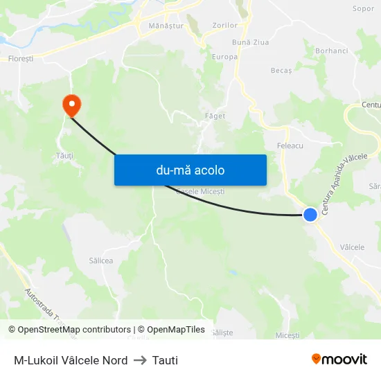 Harta de M-Lukoil Vâlcele Nord către Tauti