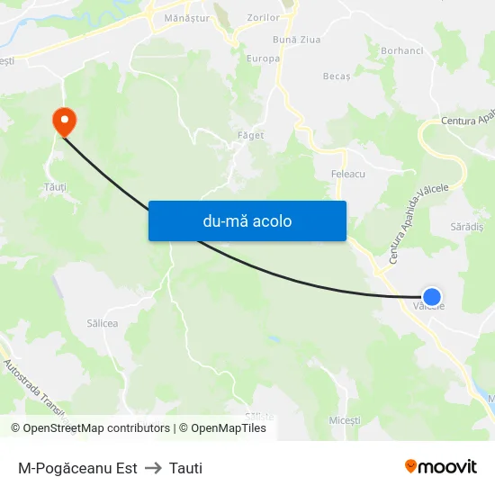 Harta de M-Pogăceanu Est către Tauti
