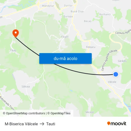 Harta de M-Biserica Vâlcele către Tauti