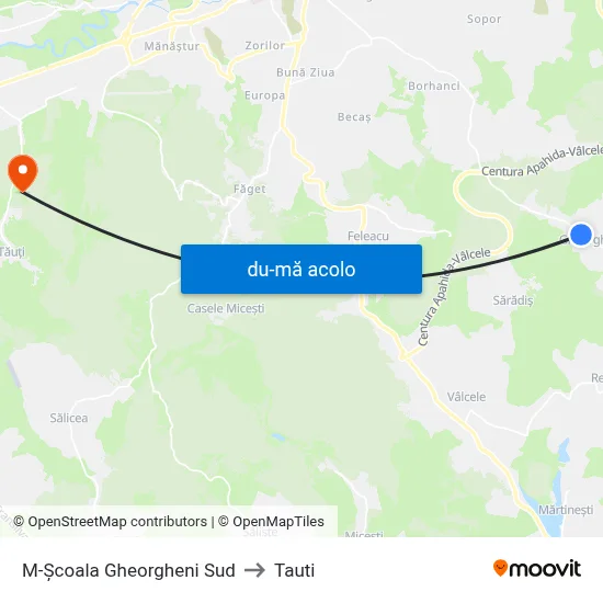 Harta de M-Școala Gheorgheni Sud către Tauti