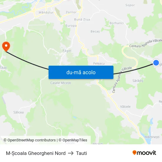 Harta de M-Școala Gheorgheni Nord către Tauti
