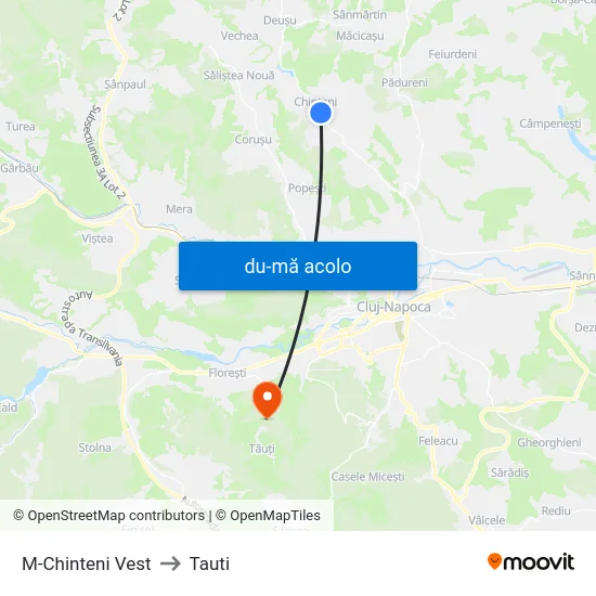 Harta de M-Chinteni Vest către Tauti