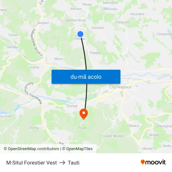 Harta de M-Situl Forestier Vest către Tauti