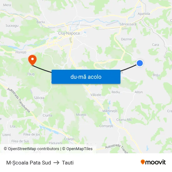 Harta de M-Școala Pata Sud către Tauti