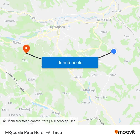 Harta de M-Școala Pata Nord către Tauti