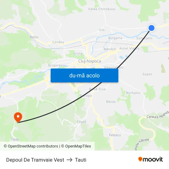 Harta de Depoul De Tramvaie Vest către Tauti