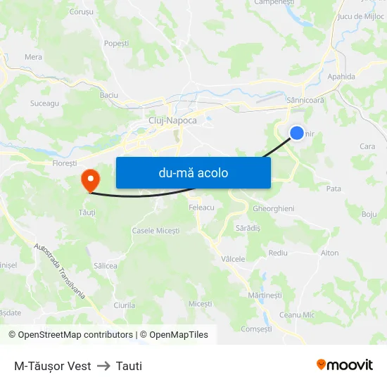 Harta de M-Tăușor Vest către Tauti