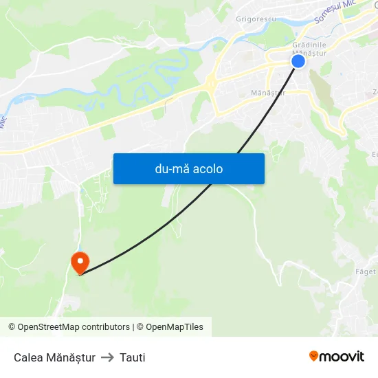 Harta de Calea Mănăștur către Tauti