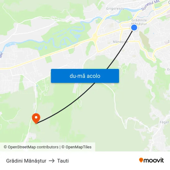 Harta de Grădini Mănăștur către Tauti