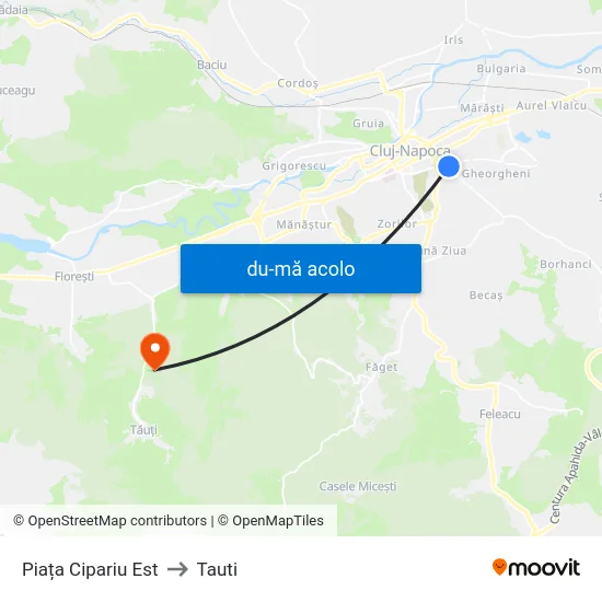 Harta de Piața Cipariu Est către Tauti