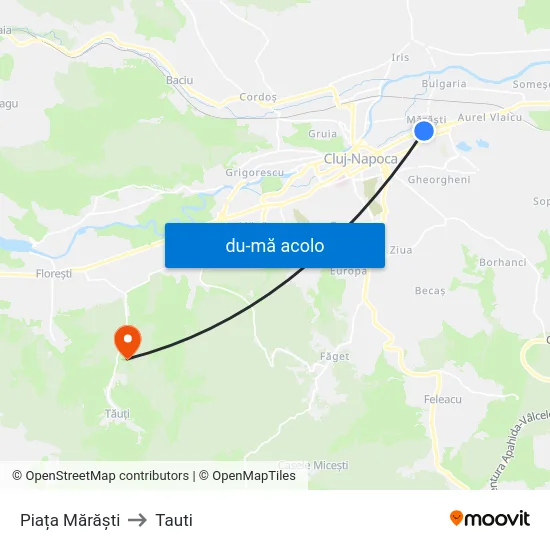 Harta de Piața Mărăști către Tauti
