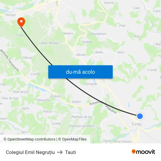 Harta de Colegiul Emil Negruțiu către Tauti