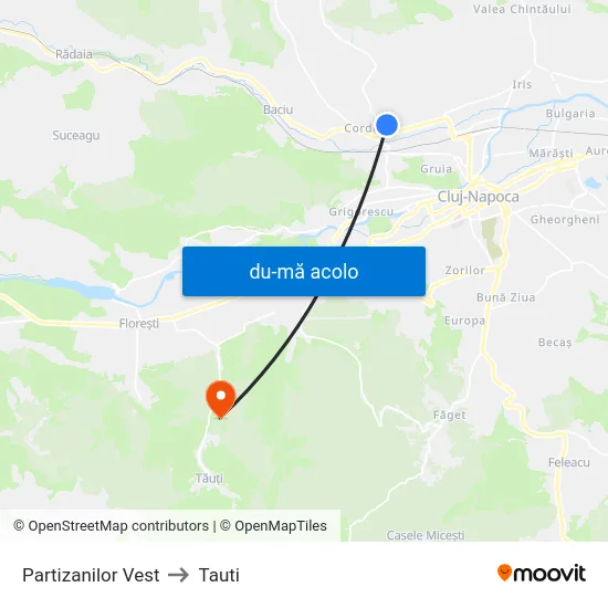 Harta de Partizanilor Vest către Tauti