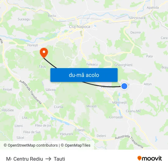 Harta de M- Centru Rediu către Tauti