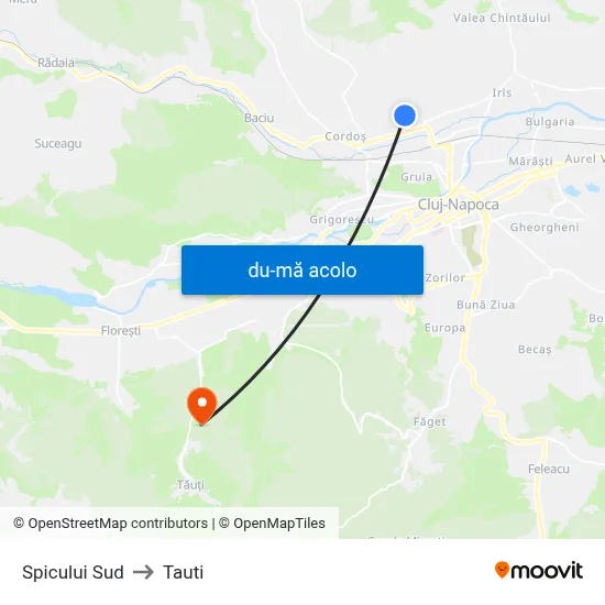 Harta de Spicului Sud către Tauti