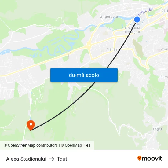 Harta de Aleea Stadionului către Tauti