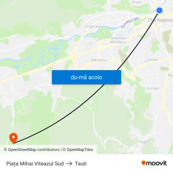 Harta de Piața Mihai Viteazul Sud către Tauti