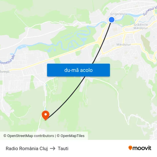 Harta de Radio România Cluj către Tauti
