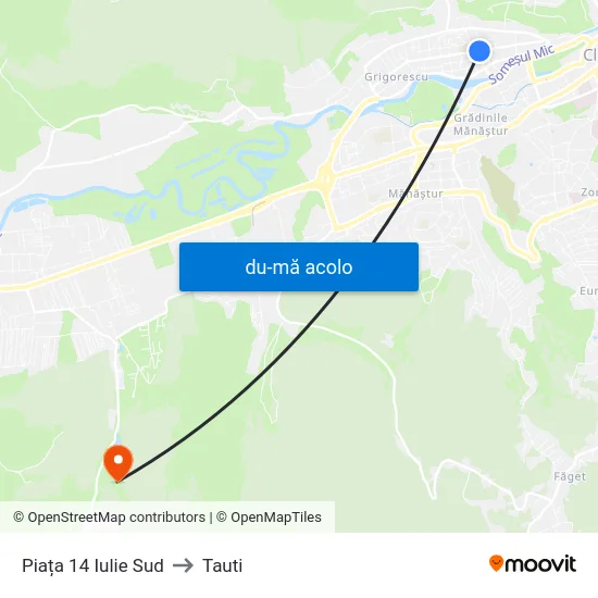 Harta de Piața 14 Iulie Sud către Tauti