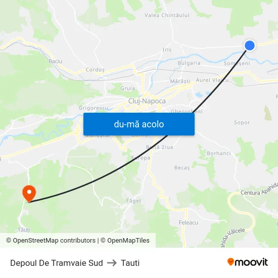 Harta de Depoul De Tramvaie Sud către Tauti