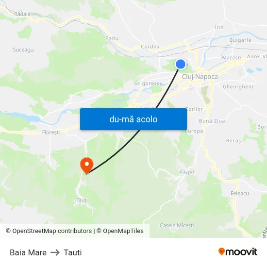 Harta de Baia Mare către Tauti