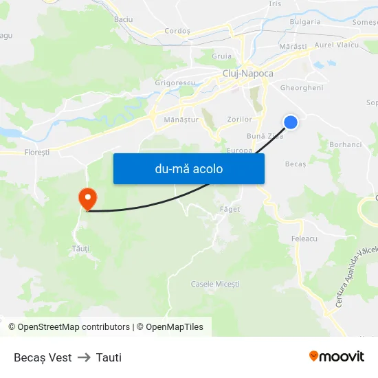 Harta de Becaș Vest către Tauti