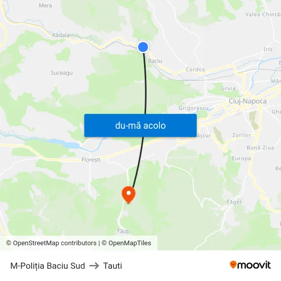Harta de M-Poliția Baciu Sud către Tauti