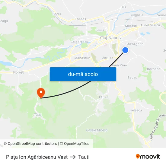 Harta de Piața Ion Agârbiceanu Vest către Tauti