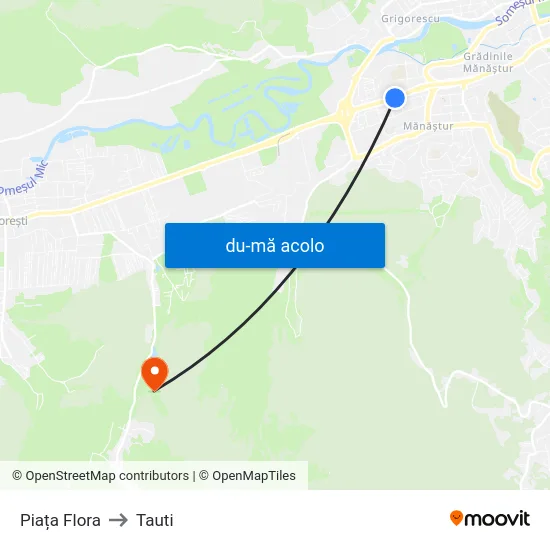 Harta de Piața Flora către Tauti