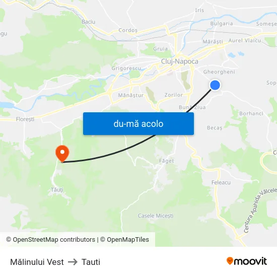 Harta de Mălinului Vest către Tauti