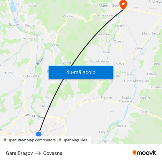 Harta de Gara Brașov către Covasna