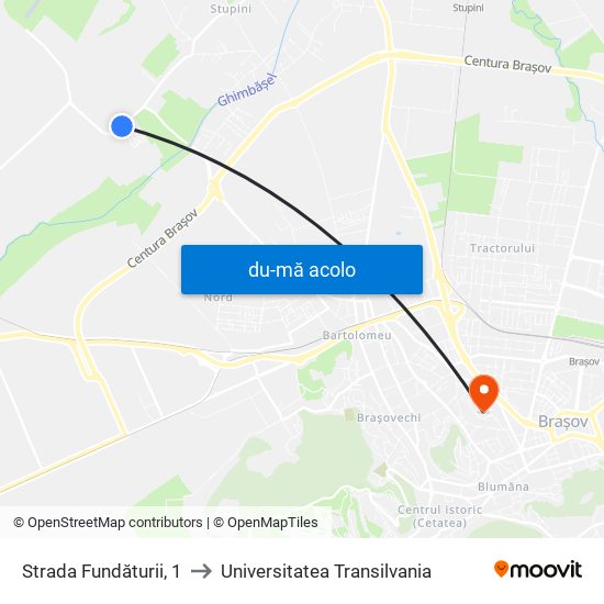 Harta de Strada Fundăturii, 1 către Universitatea Transilvania