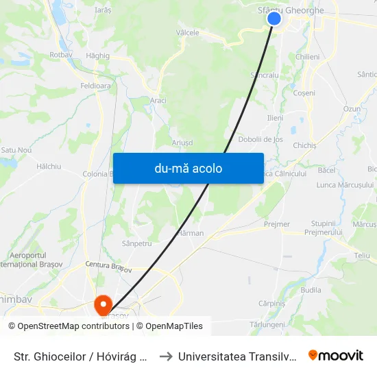 Harta de Str. Ghioceilor / Hóvirág Utca către Universitatea Transilvania