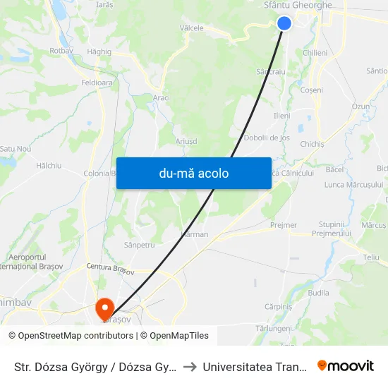 Harta de Str. Dózsa György / Dózsa György Utca către Universitatea Transilvania