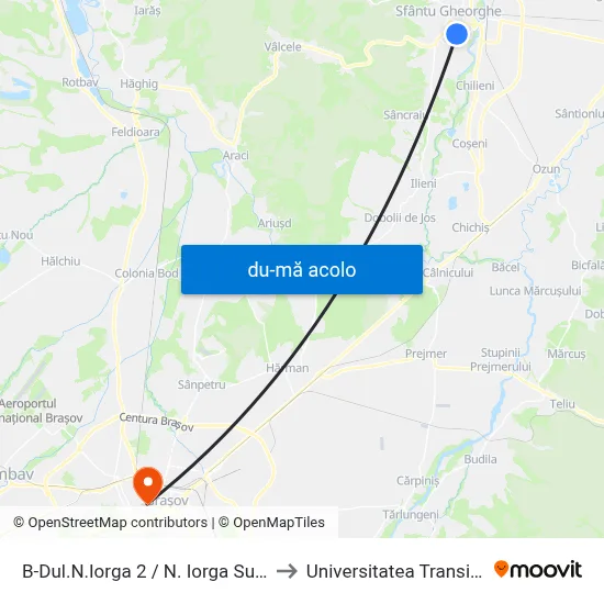 Harta de B-Dul.N.Iorga 2 / N. Iorga Sugárút 2 către Universitatea Transilvania